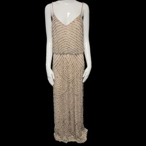 Adrianna Papell Gold Beaded Maxi Dress